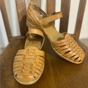 Tan Leather Woven Sandals